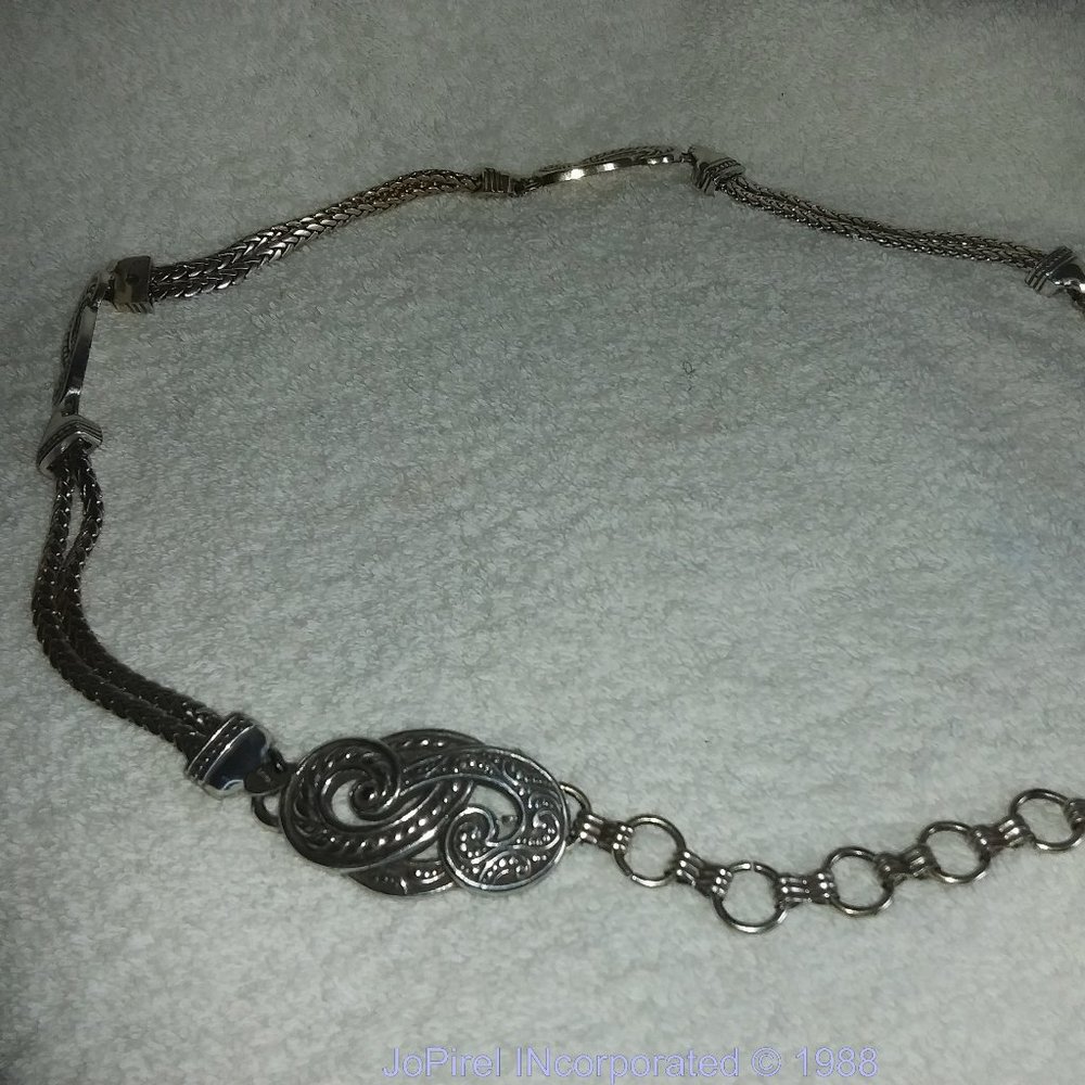Retro Grecian Herringbone Link Style Silver Metal Designer Fashion Belt
